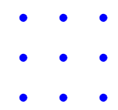 Nine dot problem. Three rows of three dots are arranged into a nine dot square.