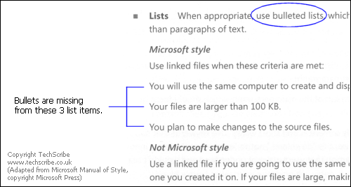 A bullet is missing from each list item.